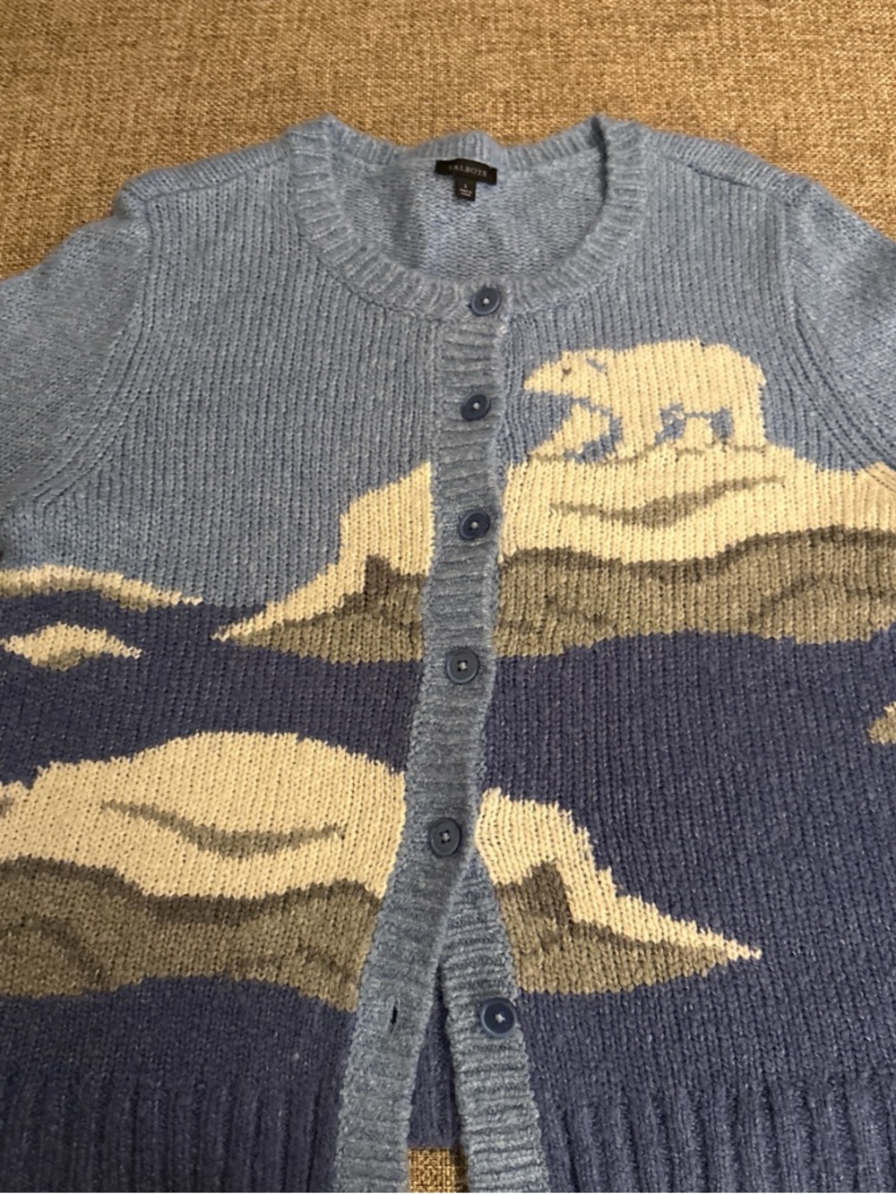 Talbots Light Blue and Cream Patterned Button-Up Cardigan
